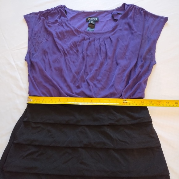En Focus Studio Sz 12 P Women Black Purple Sleeveless Front Ruffled Pencil Dress - Picture 6 of 7